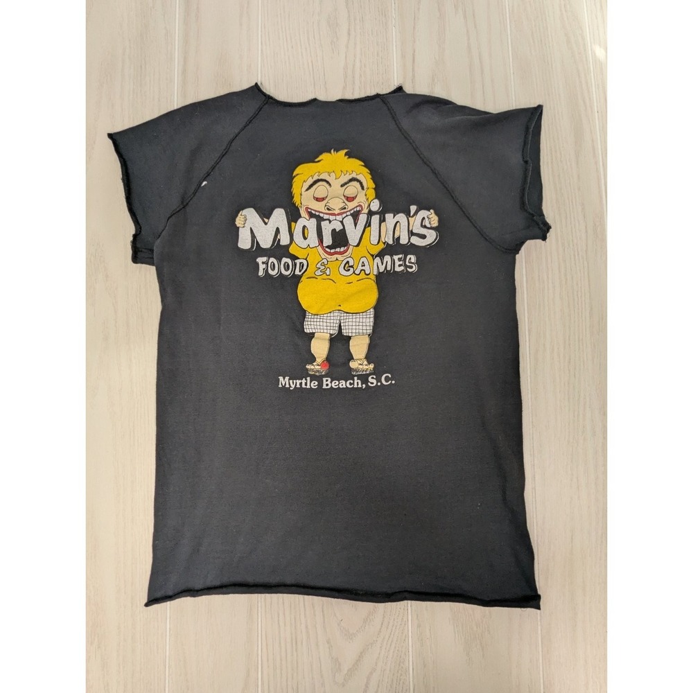 T-Shirt Women's‎ M Black Marvin's Food & Games Myrtle Beach READ vintage 80s